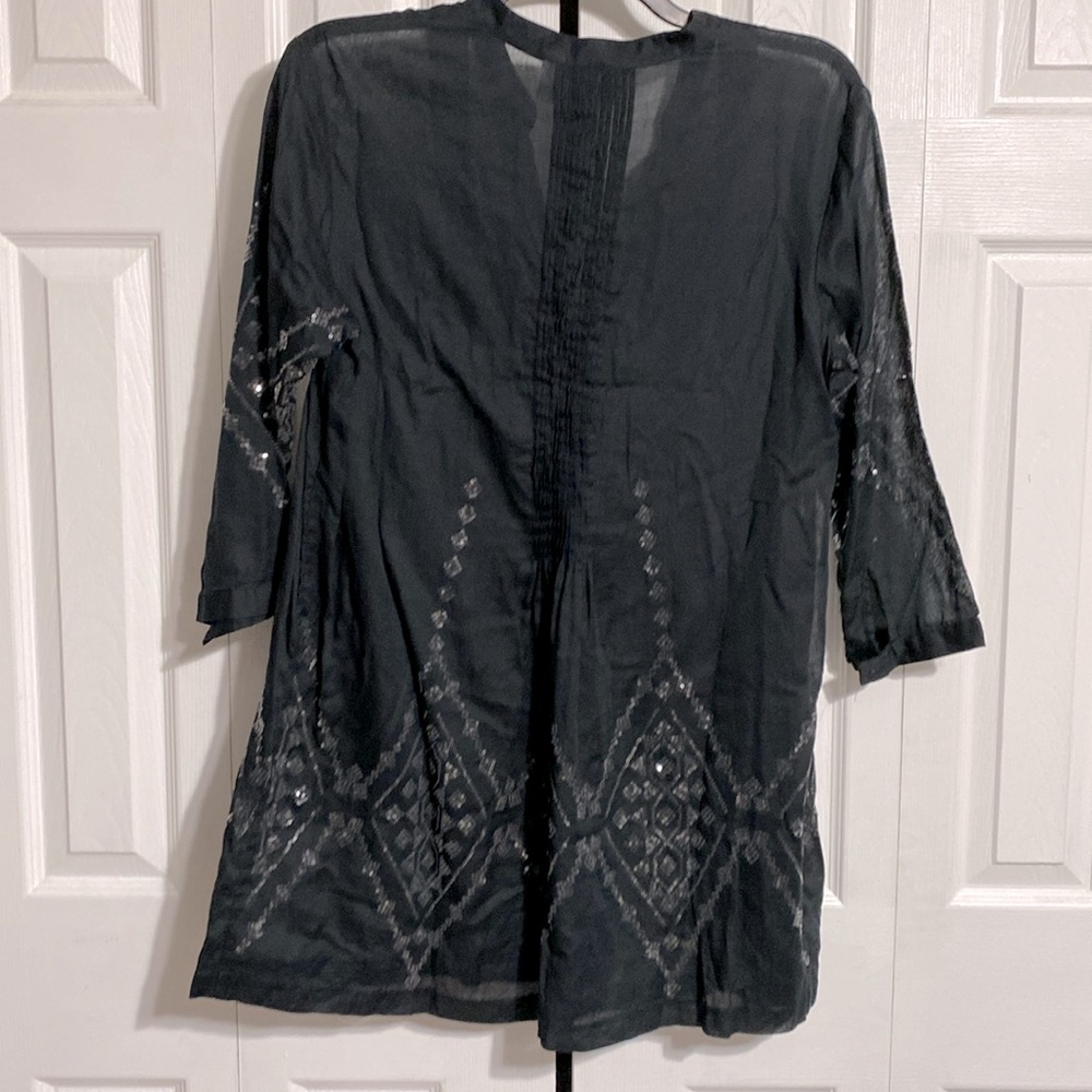 Chicos black Cotton Sequined lightweight boho beach cover Dress tunic top XL - Picture 8 of 16
